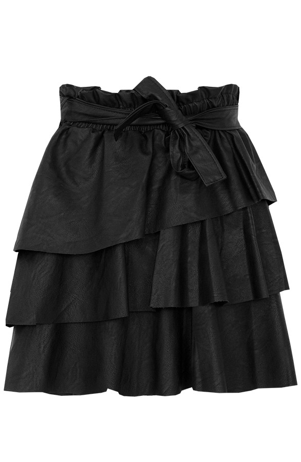 Leren-Ruffle-Rok-Zwart