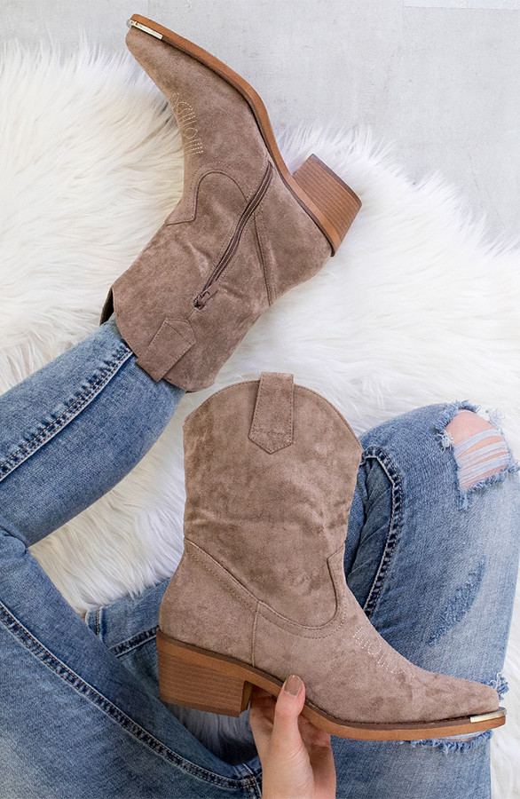 Cowboylaarzen-Suede-Metallic-Taupe