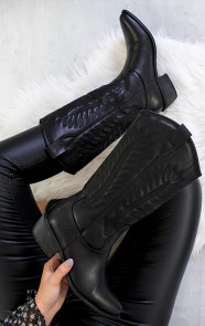 Hoge-Cowboylaarzen-Leer-Zwart