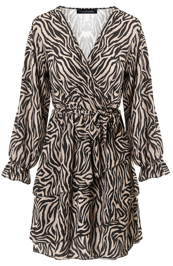 Zebraprint-Laagjes-Jurk-Zwart-Beige