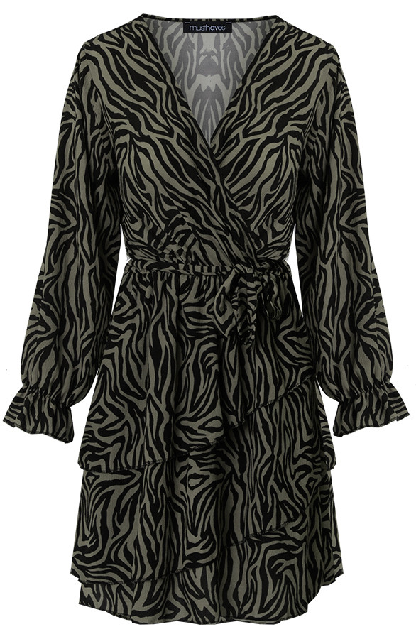 Zebraprint-Laagjes-Jurk-Zwart-Groen