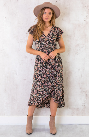 Bloemen-Jurk-Midi-Zwart-2