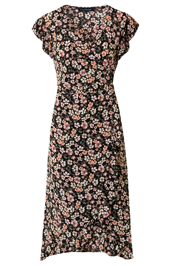 Bloemen-Jurk-Midi-Zwart
