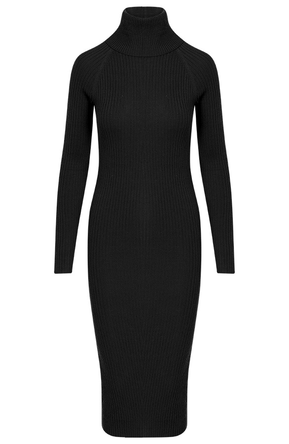 Ribstof-Jurk-Met-Col-Zwart