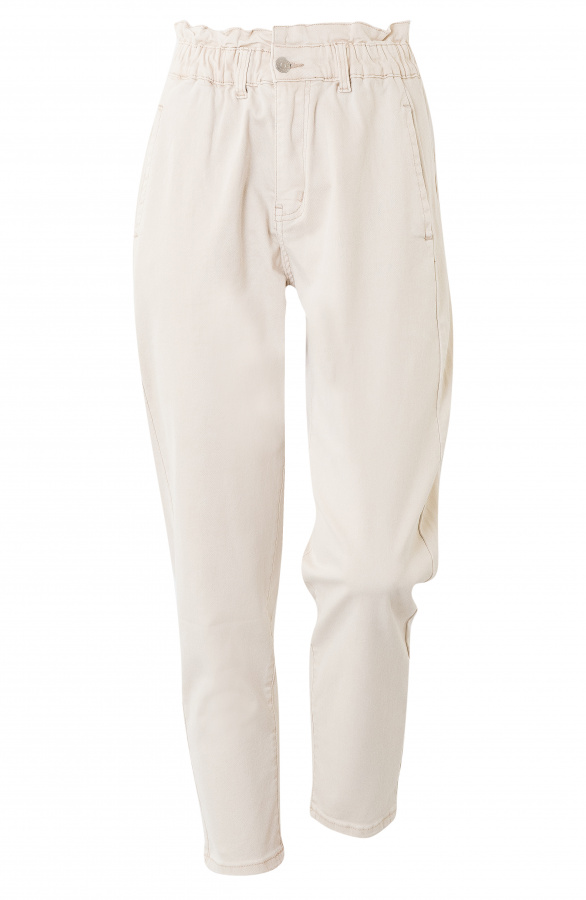 Baggy-Jeans-Elastische-Tailleband-Beige