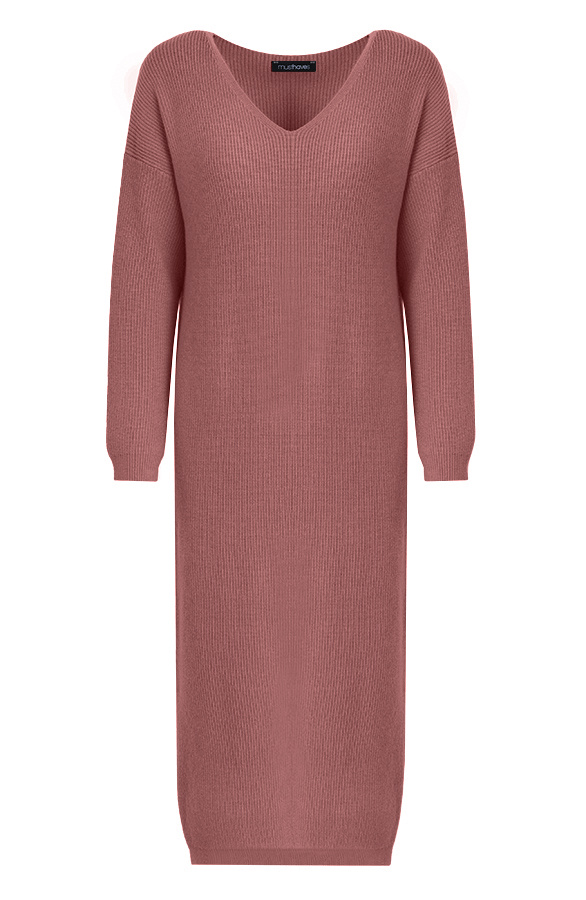 Gebreide-Jurk-Met-V-hals-Dust-Roze