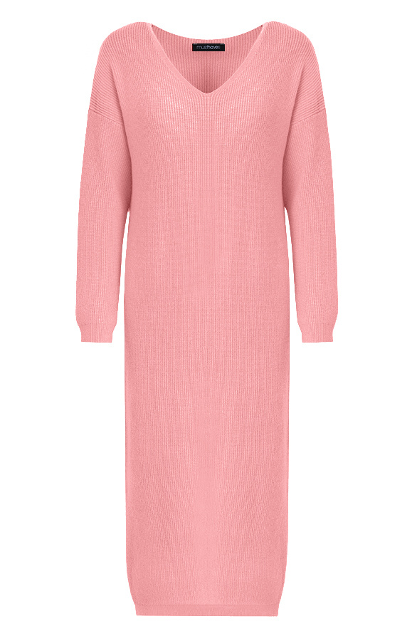 Gebreide-Jurk-Met-V-hals-Dust-Roze-1
