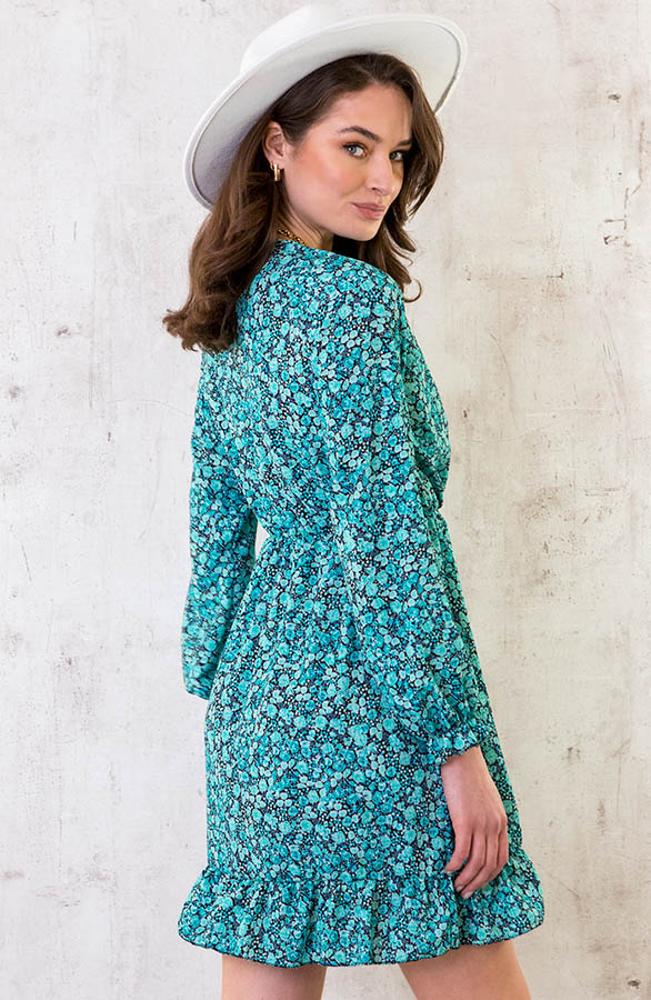 Flower-Overslag-Jurk-Mint-1