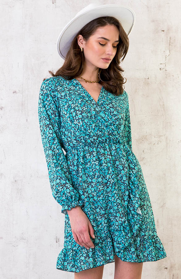 Flower-Overslag-Jurk-Mint-4
