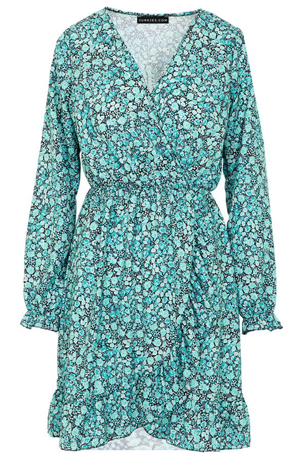 Flower-Overslag-Jurk-Mint
