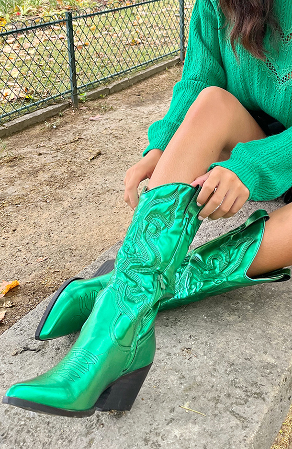 Cowboylaarzen-Metallic-Green-1