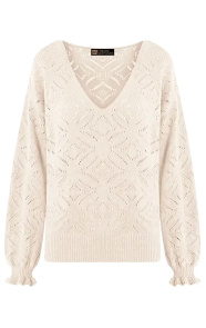V-hals-Trui-Gehaakt-Creme