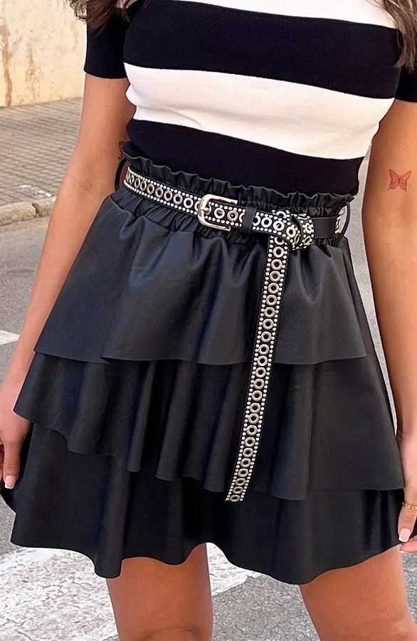 Leren-Ruffle-Rok-Zwart-1