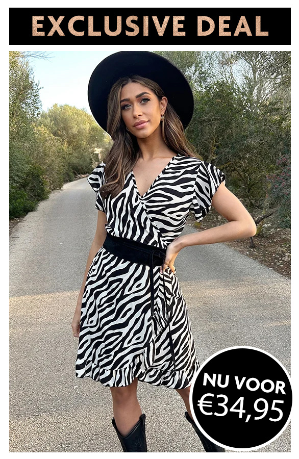 Exclusive-Deal-Wikkel-Jurk-Zebra-Zwart-Wit