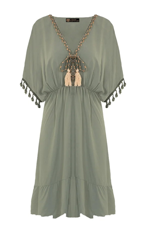 Oversized-Jurk-Gouden-Detail-Army