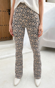Flared-Broek-Bloemen-Dark-Beige-close