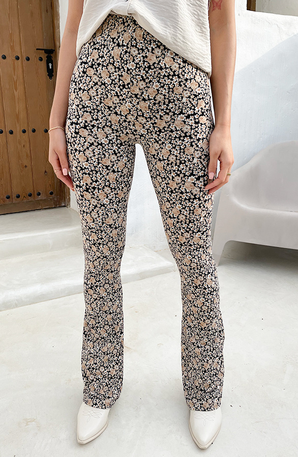 Flared-Broek-Bloemen-Dark-Beige-close