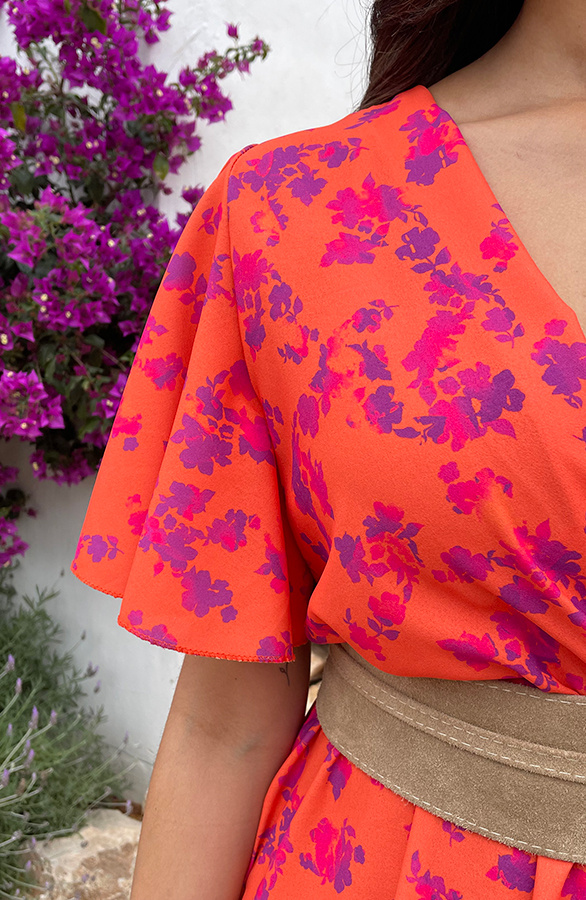 Florence-Flower-Print-Jurk-Oranje-Paars-1