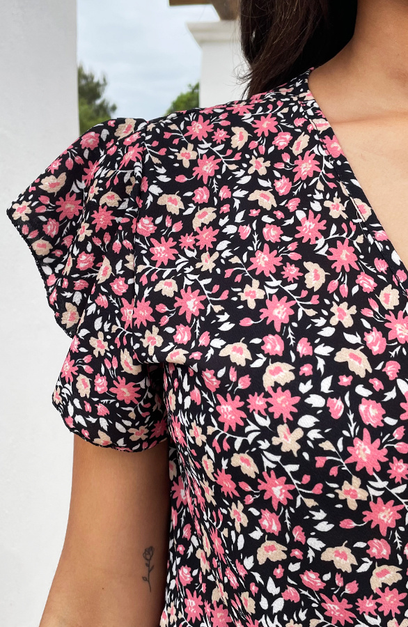 Flower-Jurk-Midi-Koraal-close
