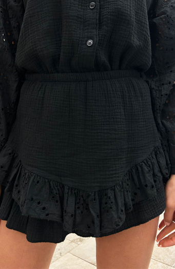 Musselin-Skort mit Stickerei, Schwarz