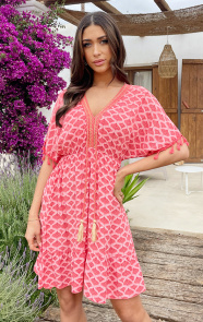 Oversized-Jurk-Gouden-Detail-Print-Koraal-3