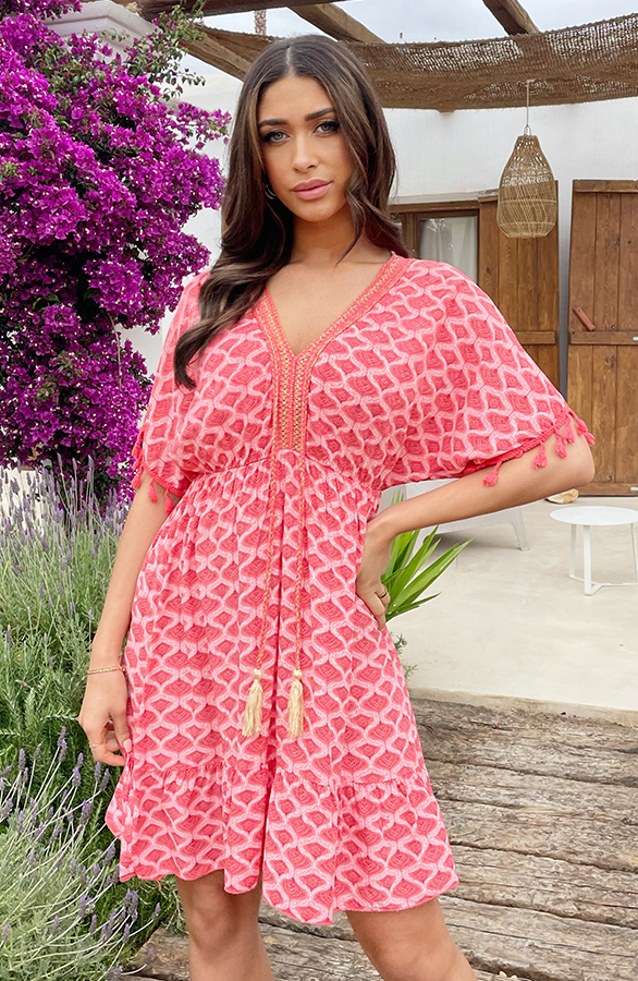 Oversized-Jurk-Gouden-Detail-Print-Koraal-3