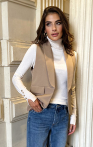 Dames-Gilet-Getailleerd-Camel