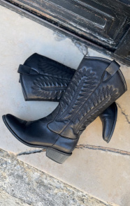 Hoge-Cowboylaarzen-Leer-Zwart