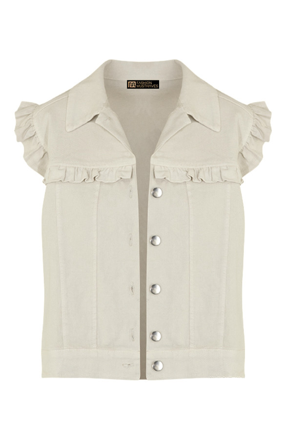 Ruffle-Denim-Gilet-Beige