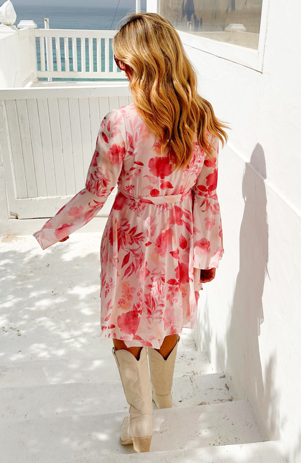 Floral-Jurk-Wijde-Mouw-Dust-Roze-11