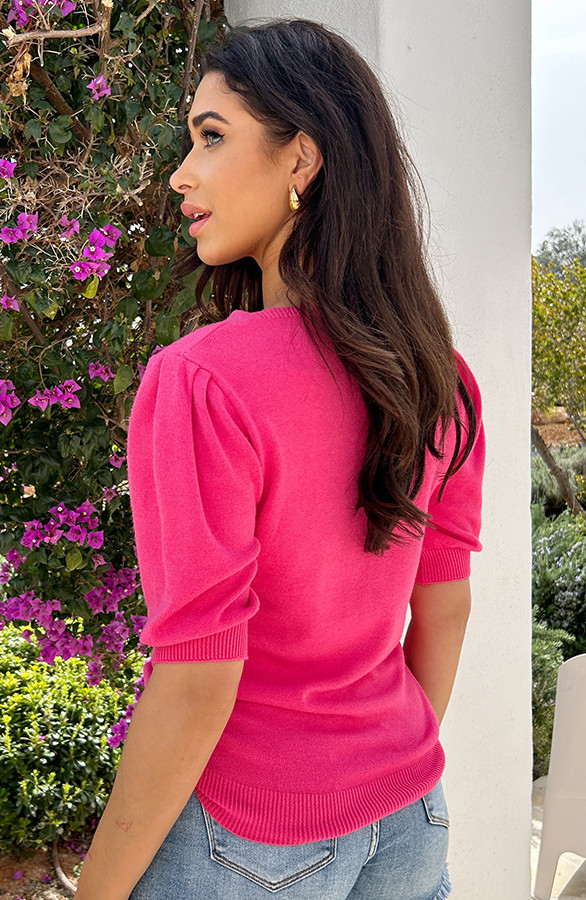 Knitted-Top-Met-Pofmouwen-Fuchsia44-1