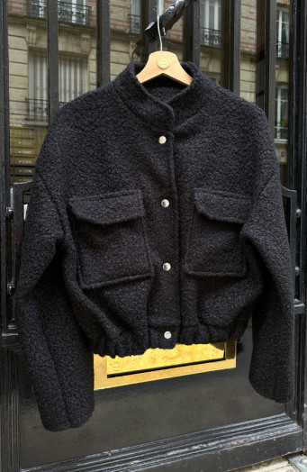 Schwarze Bomberjacke mit Lockenmuster
