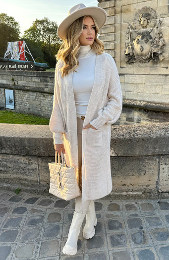 Strickjacke mit Taschen, Beige