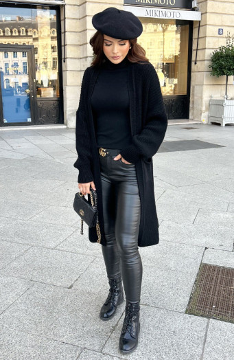 Schwarzer Strickcardigan mit Taschen