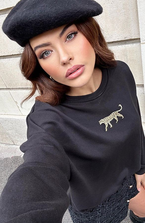 Leopard-Embroidery-Sweater-Zwart-6