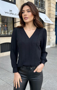 Romantic-V-Hals-Blouse-Zwart-6-1