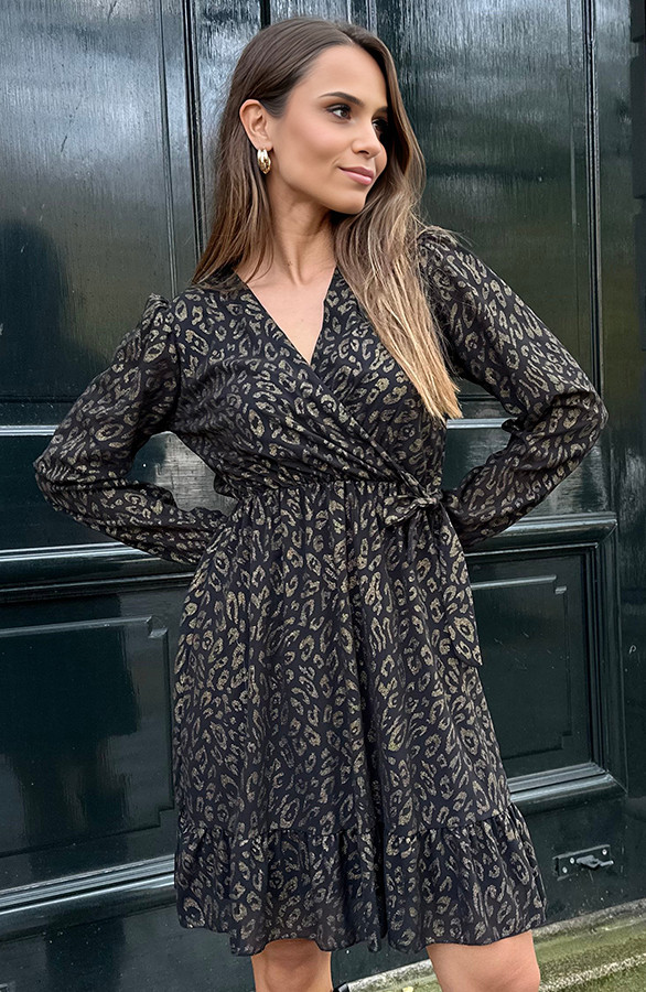 Luxury-V-Hals-Jurk-Leopard-Gold-5