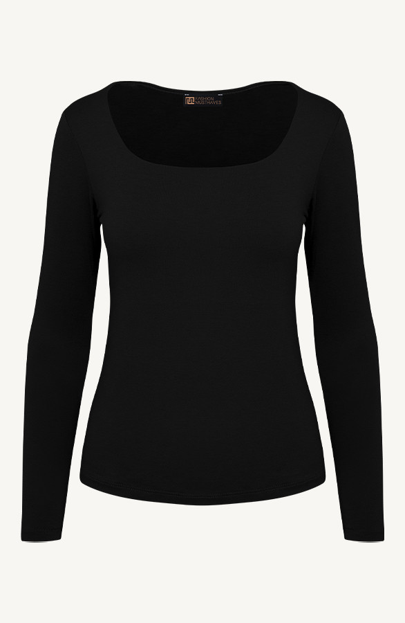 Essence-Long-Sleeve-Square-Neck-Zwart
