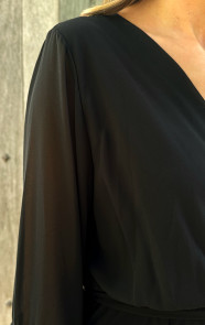 Chiffon-Ruffle-V-hals-Jurk-Zwart-88