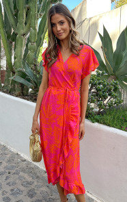 Flower-Jurk-Midi-Fuchsia-Oranje-3