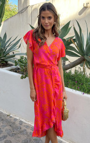 Flower-Jurk-Midi-Fuchsia-Oranje-5