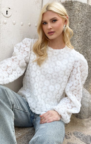 Flower-Pailletten-Puff-Sleeve-Blouse-Ecru-1