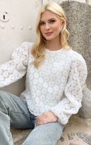 Flower-Pailletten-Puff-Sleeve-Blouse-Ecru-3