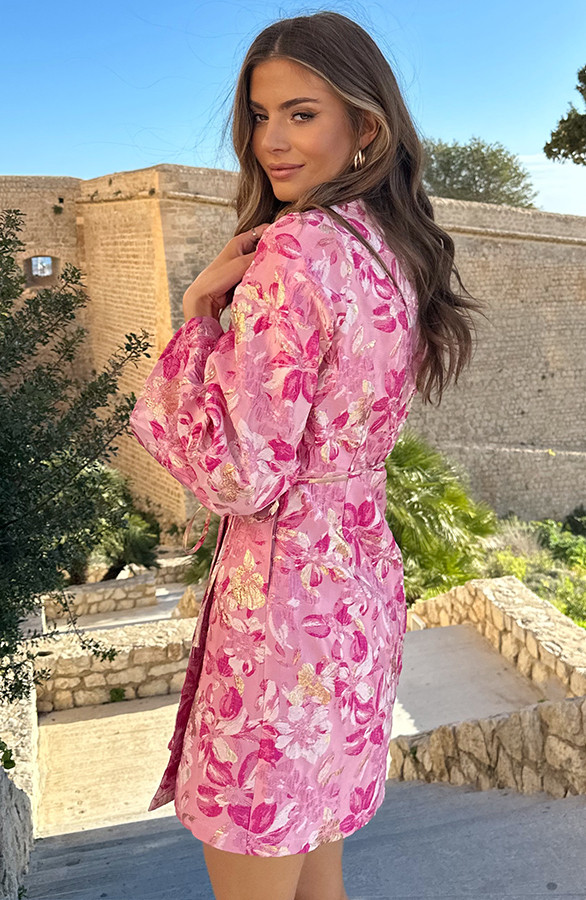 Jacquard-Jurk-Wijde-Mouw-Fuchsia-12