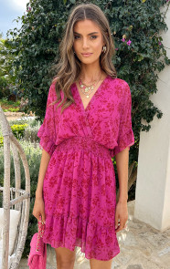Ruffle-Laagjes-Jurk-Floral-Fuchsia-2