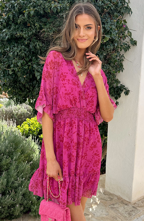 Ruffle-Laagjes-Jurk-Floral-Fuchsia-4