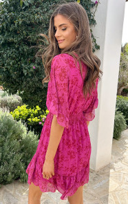 Ruffle-Laagjes-Jurk-Floral-Fuchsia-6