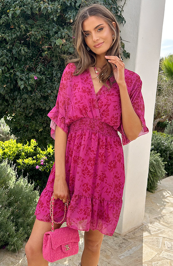 Ruffle-Laagjes-Jurk-Floral-Fuchsia-7