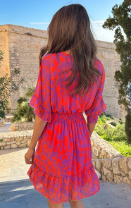 Ruffle-Laagjes-Jurk-Print-Oranje-Lila-4