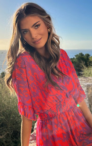 Ruffle-Laagjes-Jurk-Print-Oranje-Lila-7